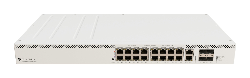 CRS320-8P-8B-4S+RM-Mikrotik CRS320-8P-8B-4S+RM 802.3bt PoE++ Switch, 8x af/at + 8x bt, 4x 10G SFP+