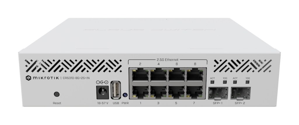 CRS310-8G+2S+IN-Mikrotik CRS310-8G+2S+IN 8× 2.5 GbE Switch, 2× SFP+ Uplink Desteği, Yüksek Performans